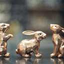 JORAE Gold Bunny Statues Easter Rabbit Figurines Set of 3 Vintage Rabbit Statues Animal Home Dcor Office Table Ornament, Champagne Gold, 3" H, Polyresin