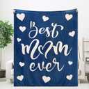 Throw Blankets Gift for Mom from Daughter Son, Best Mom Ever Blanket for Mother's Day, Soft Flannel Throw Blankets for Christmas Valentines Gift 60" x 50"(Blue)