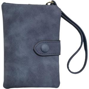 Women Wallet with Wrist Strap Soft PU Leather, Purse for Ladies with ID Window Zipper Coin Pocket 11 card slots (Blue)