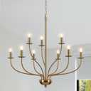 Gold Chandelier Light Fixture 2 Tier 9 Light Brass Chandelier for Dining Room, 30 Large Chandeliers for High Ceilings, Industrial Candle Farmhouse Chandelier for Living Room Kitchen Bedroom