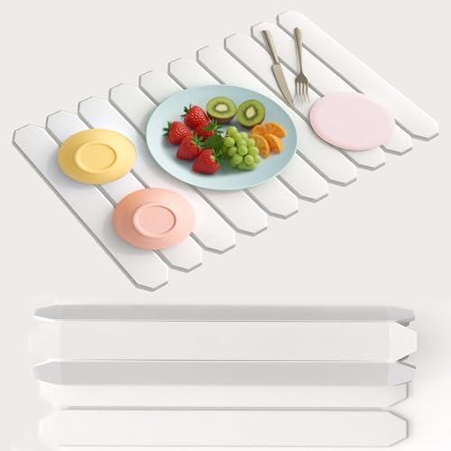 Large Stone Dish Drying Mat for Kitchen Counter – White Diatomaceous Earth Mat, Quick Drying & Super Absorbent, Foldable Eco-Friendly Drying Pad for Dishes, Glasses & Bottles