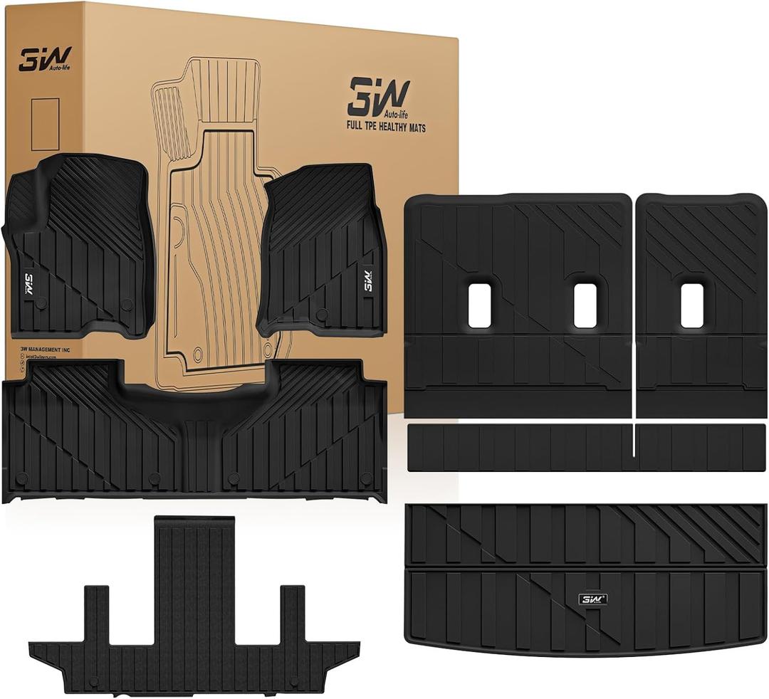 3W Floor Mats & Cargo Liner & Seat Back Mats for 2021-2026 (Only 7 Seats) Chevrolet Chevy Tahoe/GMC Yukon (Not Fit Yukon XL)/Cadillac Escalade (Not Fit Escalade ESV),All Weather Full Set Car Mats