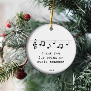 Music Teacher Keepsake Ceramic Ornament, Staff, Thank You Recognition Gift (T19)