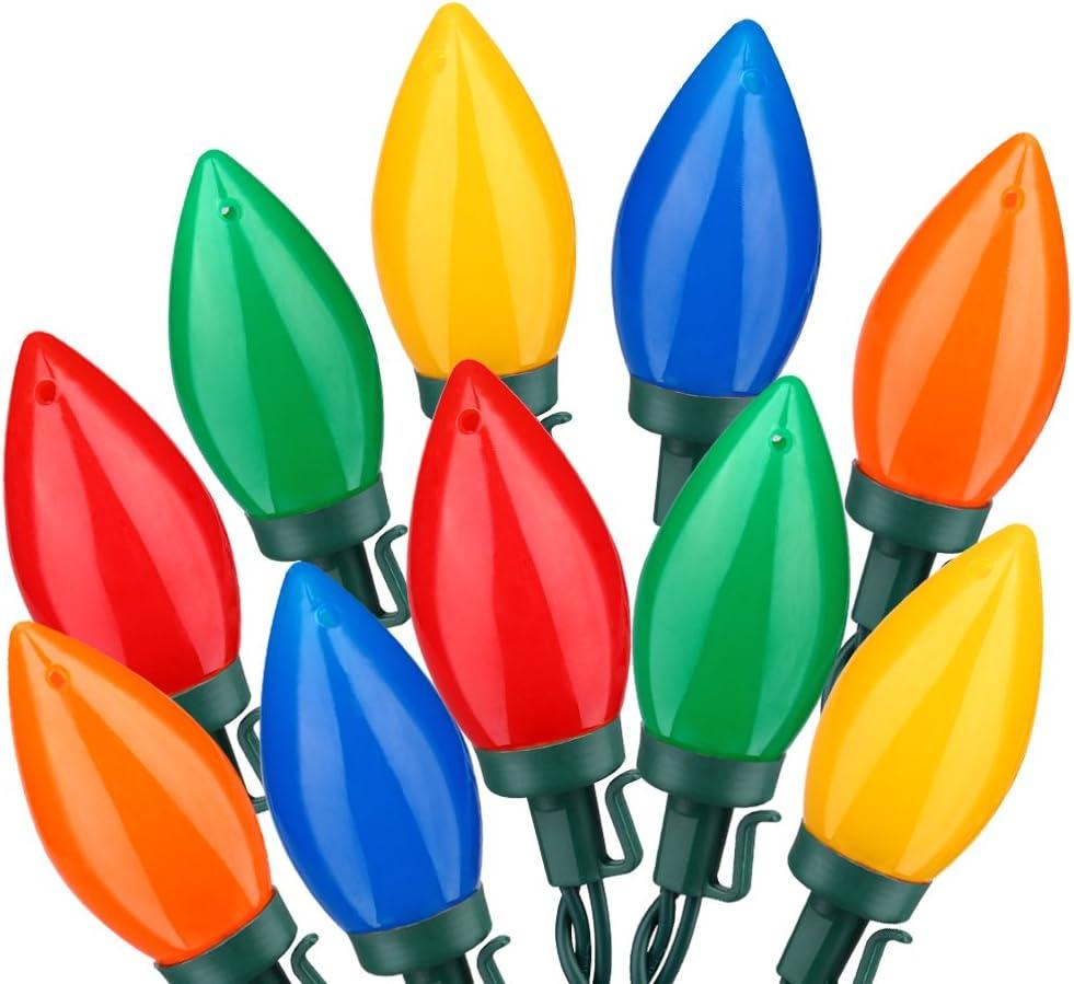 HAYATA Multi Color C9 Big Bulbs Classic Christmas Lights 50 LED 32ft Indoor Outdoor Home Yard Xmas Tree Decorations (Multi Color - 50LED)