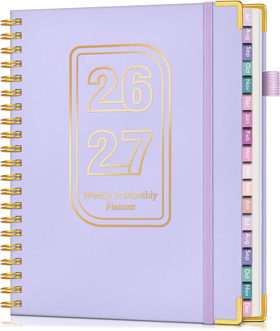 Academic Planner 2026-2027, 18 Months Weekly and Monthly Hardcover Planner, July 2026 - December 2027, 8.5" x 11" A4 Large Daily Calendar Planner Book with Tabs, Spiral College School Agenda Organizer for Student Teacher, Purple