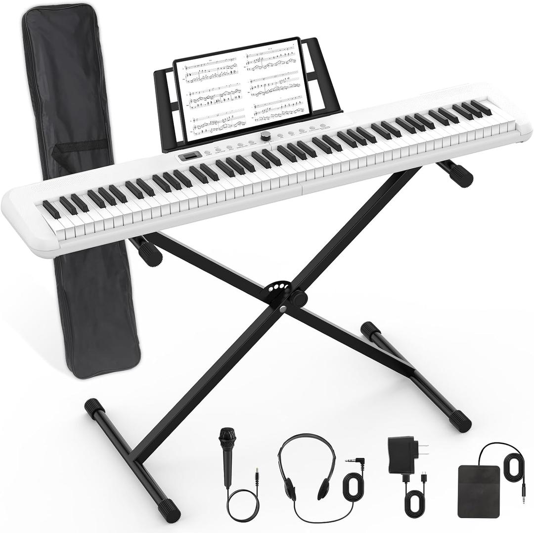 88 Key Piano Keyboard, Semi Weighted Electronic Digital Piano with Music Stand, Power Supply, Sustain Pedal, Bluetooth, Stand, MIDI, for Beginner Professional at Home, Stage