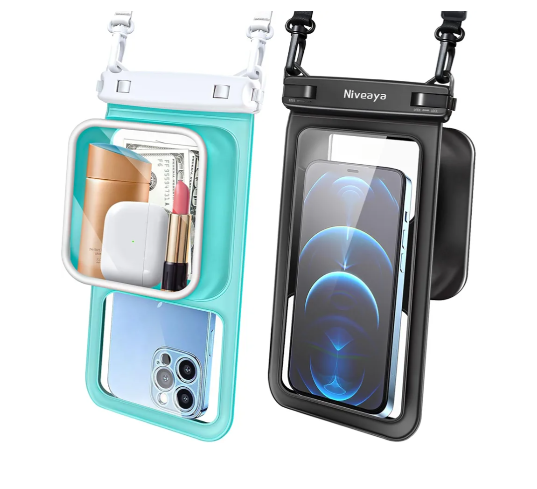Niveaya 2 Pack IPX8 Waterproof Phone Pouch, Large Space Cell Phone Pouch Floating, Water Proof Phone Case with Lanyard, Phone Dry Bag Beach Cruise Ship Essentials(Up to 8.5")