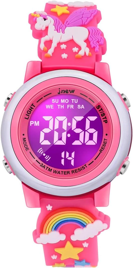 3D Cartoon Waterproof Watches for Girls with Alarm - Best Toys Gifts for Girls Age 3-12 (Rose Red)