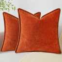 decorUhome Fall Chenille Soft Throw Pillow Covers 18x18 Set of 2, Farmhouse Velvet Neutral Decorative Pillow Covers with Stitched Edge for Couch Sofa Bed Home Decor, Rust