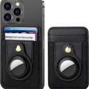 nuoku Leather Magnetic Card Holder, Intended for Magsafe Wallet Compatible with Airtag Holder, Magnetic Wallet for iPhone 15/14/13/12 Series, Not for 13 Mini/12 Mini, Max Hold 7 Cards (Black)