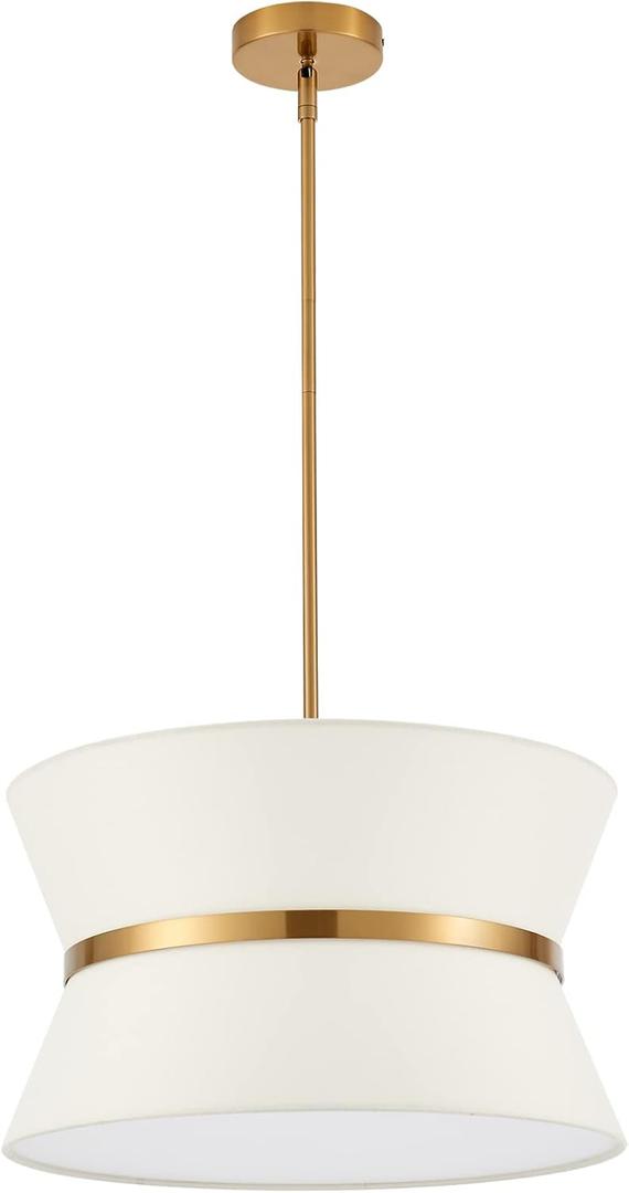 Modern Chandelier with Off-White Fabric Shade and Brass Finished Adjustable Pendant Light for Kitchen Island Living Room Bedroom Hallway, E26, Dia 18 Inch, UL Listed, A-Frabic
