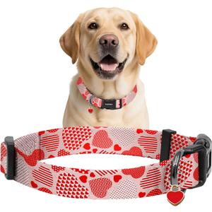 2 x Kazazoo Dog Collar Cute and Soft Nylon Puppy Collar Girl, Adjustable Dog Collars for Medium Large Dogs, Sweet Heart-L