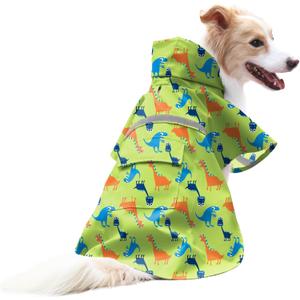 NACOCO Large Dog Raincoat Adjustable - Pet Dinosaurs Water Proof Clothes Lightweight Rain Jacket Poncho Hoodies with Strip Reflective Green (XXXL, Green Dinosaur) (3X-Large (Pack of 1)