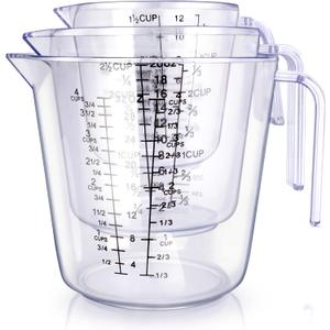 Measuring Cups Set, Liquid Measuring Cups For 3 For Kitchen - BPA Free Plastic Set with Spout Multiple Measurement Scales (Clear)