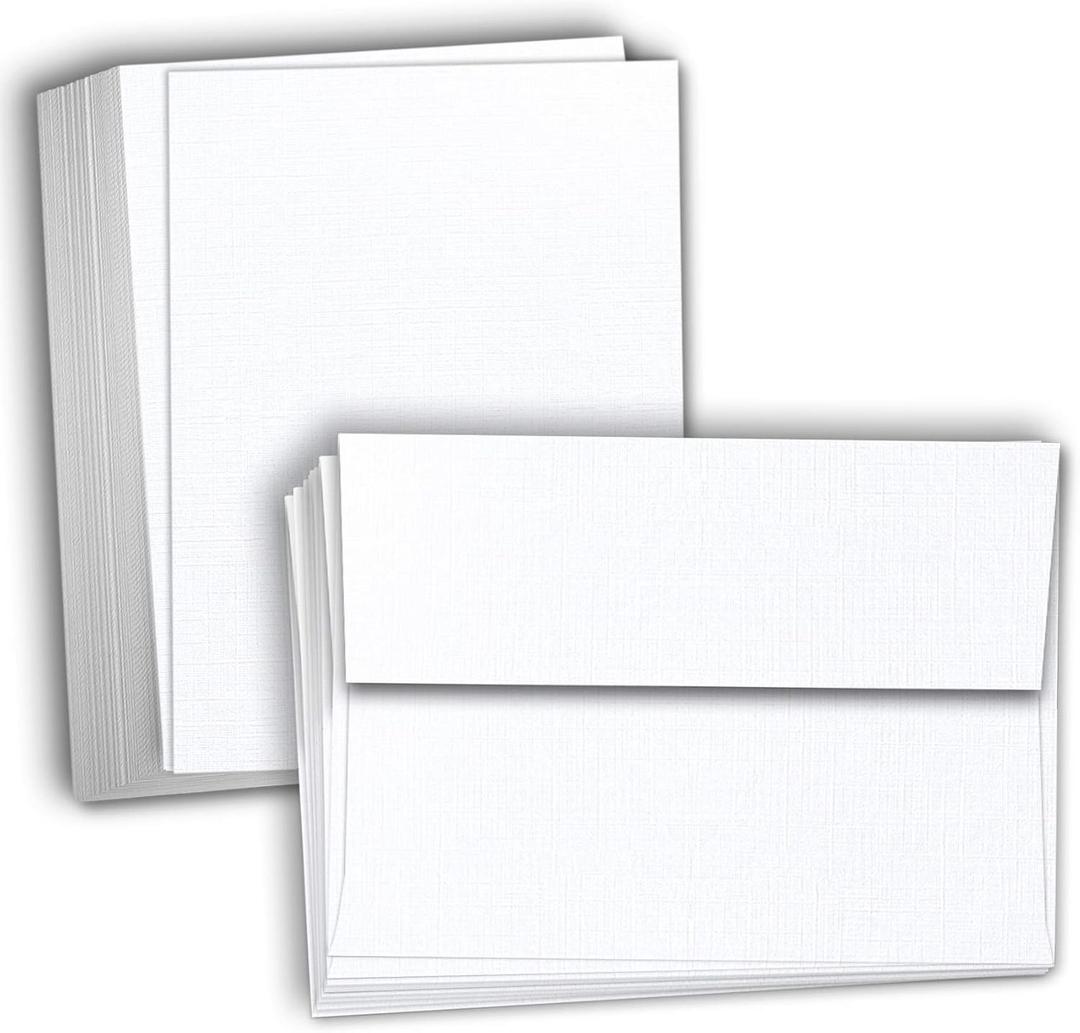 Hamilco Card Stock Blank Cards and Envelopes Flat 4" x 6" Linen White Cardstock Paper 100 Pack
