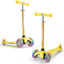 3-Wheel Kick Scooter for Kids Ages 3-8 Lean-to-Steer Toddler Scooter with Extra Wide Light Up Wheels, 4 Adjustable Heights, Foldable Scooters for Boys & Girls, Max Weight 110lbs