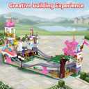 2 in 1 Castle Roller Coaster Building Set, 749 Pcs STEM Amusement Park Construction Kit for Kids, Pink Playground Blocks Birthday Gift Toys for Girls Ages 6 8-12