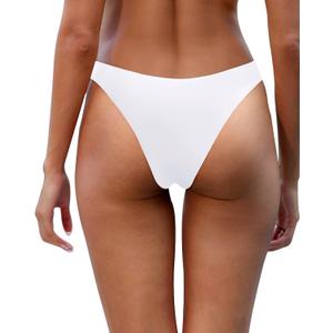 Aqua Eve Women Cheeky Bikini Bottom Brazilian High Cut Swim Bottom Low Rise Bathing Suit Bottom (Medium, White)