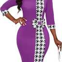 HipGlamp Formal Dresses for Women 3/4 Sleeve Casual Round Neck Fitted Waist Business Pencil Dress (X-Large,11923-2 Purple)