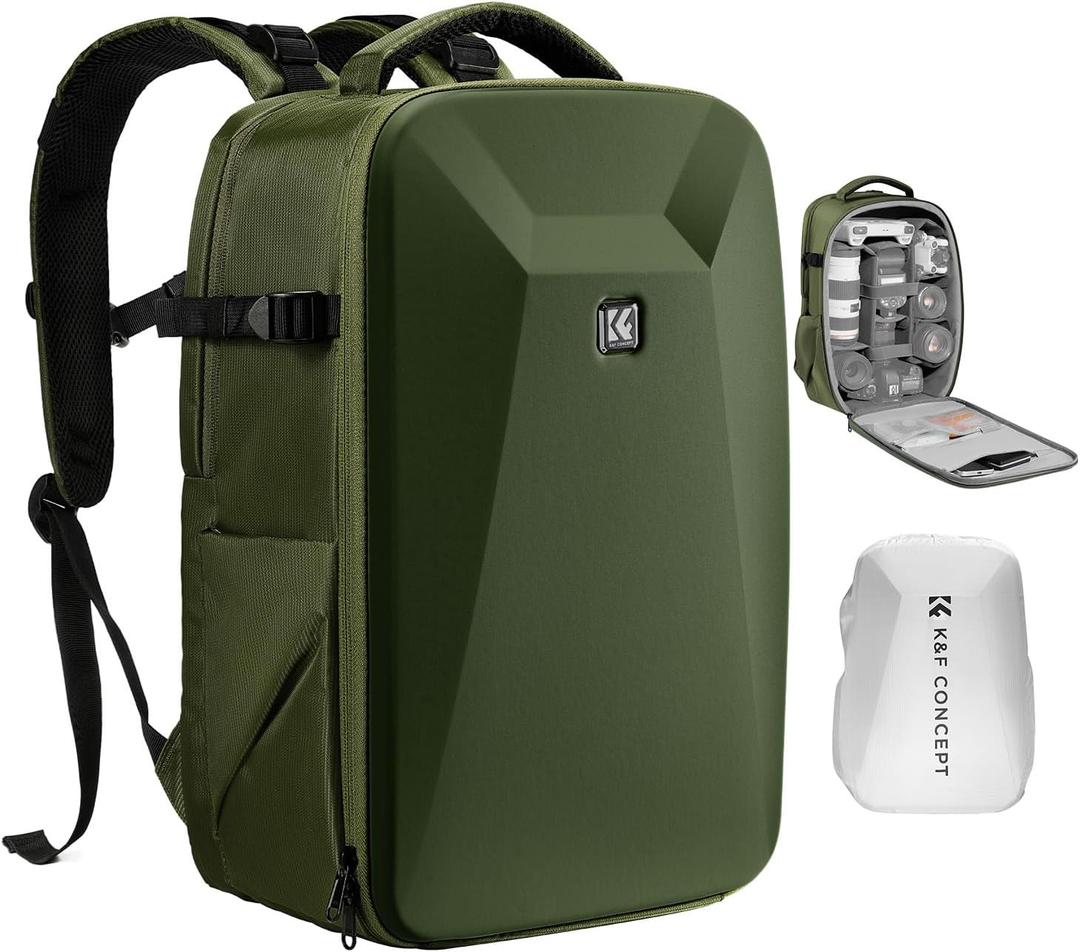 K&F CONCEPT Camera Backpack,Hardshell Photography DSLR Camera Bag with 15-15.6 Inch Laptop Compartment Hard Shell Camera Case Compatible with Canon/Nikon/Sony/DJI Mavic Drone