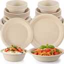 Havawish 200 Pcs Compostable Paper Plates and Bowls Set 7 Inch 9 Inch Disposable Plate 16oz 24oz Biodegradable Bowls for Party Dinner 50-person Bulk Party Supplies