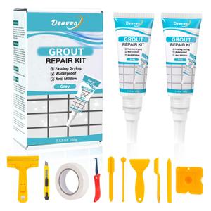 Deuvuo Gray Grout Repair Kit,12 Pcs Gray Caulk Grout Filler for Tile Floor, Grey Grout Paint Pen Tube for Shower Bathroom Kitchen, Fast Drying and Odorless, Restore and Grout Line