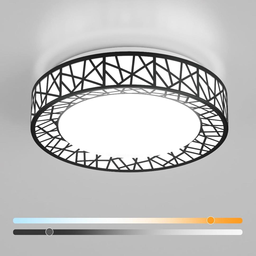 12 Inch Flush Mount Ceiling Light, Modern Black LED Ceiling Light Fixture, 20W 1400LM 2700-6500K Adjustable, Dimmable Ceiling Lights for Bedroom, Kitchen, Hallway, Bathroom, ETL Listed