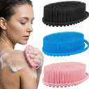 Silicone Body Scrubber Exfoliating 3 Pack, Shower Scrubber for Body,Loofah Alternative for Women Men, 2 in 1 Bath and Shampoo Brush with Handle,Body Exfoliator Tool for Skin, Back,Showering (3Pack-Black Blue Pink)