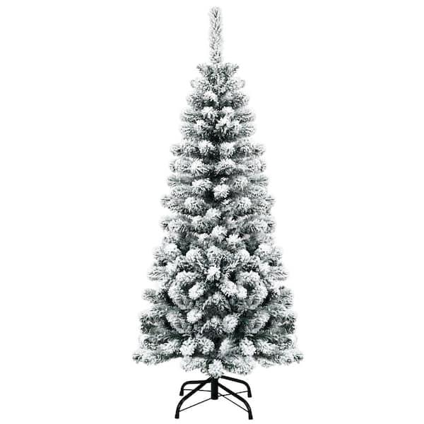 4.5 ft. White Unlit Light Type Flocked Classic Pencil Artificial Christmas Tree 