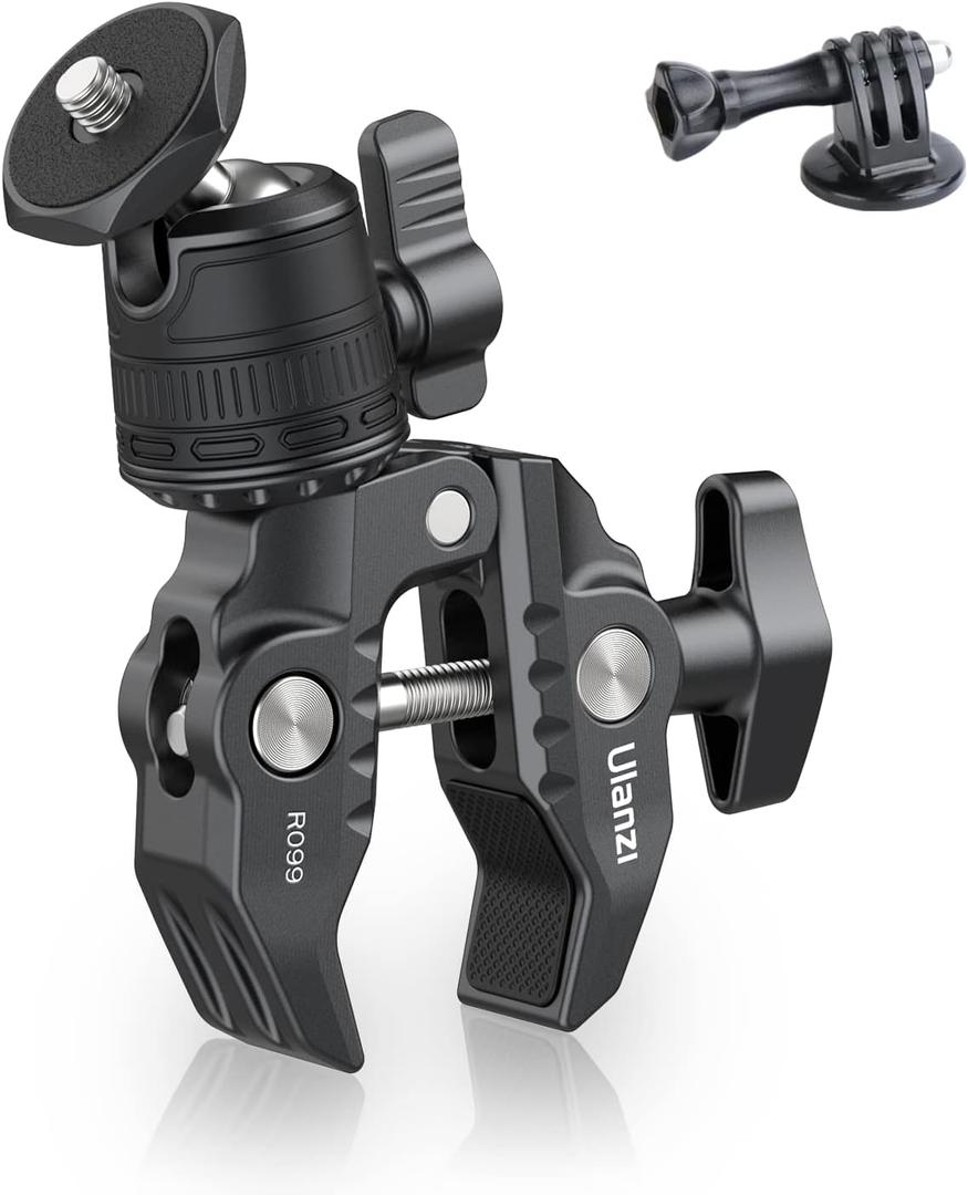 ULANZI R099 Super Clamp Camera Mount with 360 Ballhead for Bike/Bicycle/Motorcycle Handlebar Pole Tripod Tube Crossbar Gimbal Rods Mount for Insta360/GoPro/AKASO/DJI/Phone/DSLR/Light/Monitor