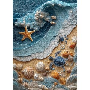 PICKFORU Beach Puzzles for Adults 1000 Pieces, Ocean Wave Seashell Puzzle Turtle, Unique Coastal Seaside Puzzle Challenge Wall Art Decor