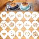 Konsait Coffee Stencil, 15 Pieces Latte Art Stencils for Coffee Decorations, Oatmeal Cupcake Cake Cappuccino Mousse Hot Chocolate Valentines Day