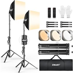 EMART Softbox Lighting Kit, 16"X16" Soft Box, 3000K-6000K 85W LED Bulbs with Remote, 65" Tripod, Professional Softbox Photography Lighting Kit for Studio Lights, Portrait, Video Recording(2PACK)