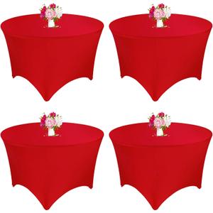 4 Pack 5FT Round Spandex Tablecloth 60" Round Elastic Table Cover Washable Wrinkle Resistant Fitted Table Cloth for Wedding Party Birthday Banquet Bar Events(Red)