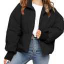 rrhss Girls Winter Long Sleeve Zip Puffer Jacket Kids Baggy Short Down Coats (7-8 Years, Black)