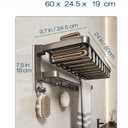 24 inches Bathroom Shelf Tower Rack (No Drilling) Shower Rack with Towel Bar with Tower hooks Shower Caddy - Grey