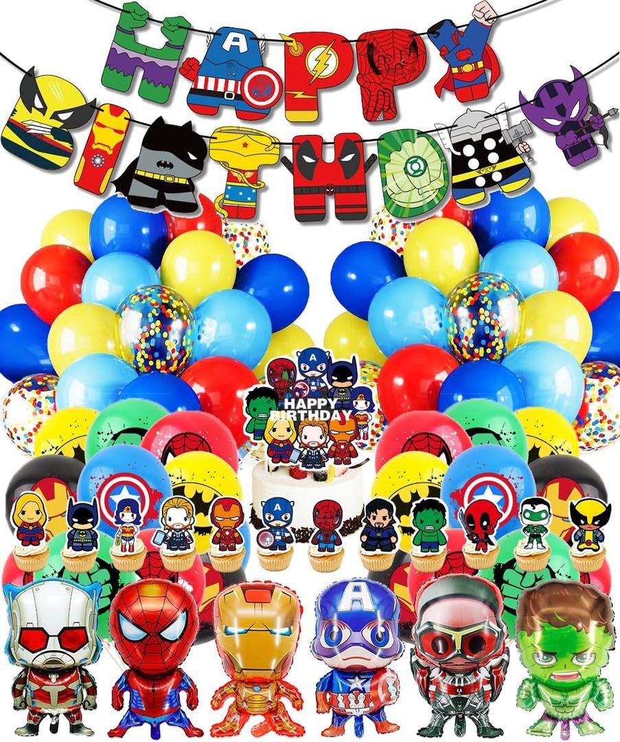Birthday Decoration, Birthday Party Supplies, birthday Banner, Balloons, Toppers Cake Toppers,6 Pcs Large Foil Balloons for Kid's boy Girls (Hero-3)