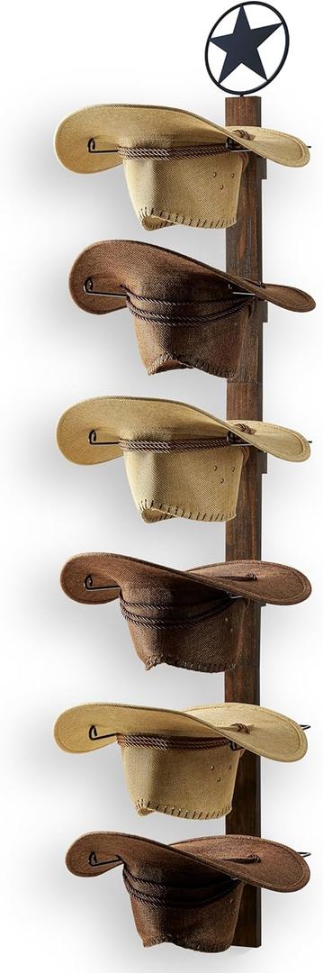 P-ALADIN Cowboy Hat Holder, Cowboy Hat Rack for Wall, 6-Piece Wall-Mount Western Hat Organizer with Wooden Board  Storage Hat Holder Organizer