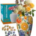 Tomuau 3D Puzzle Vase for Adults, House Warming Gift, Birthday Gifts for Flower Arrangements and Home Decor, 120 Curved Plastic Puzzle Pieces (Fruit and Slices 2)