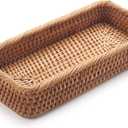 Rattan Bathroom Vanity Trays Toilet Tank Baskets Long Narrow Hand Towel Storage Basket for Storage, Decorative (Natural 10.2 x 4.9 x 1.6 inch)