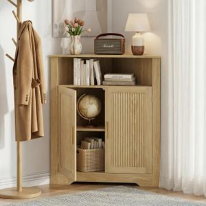 Bathroom Storage Cabinet,Fluted Corner Cabinet with Adjustable Shelves, Wooden Corner Shelf Organizer for Bathroom, Living Room, Kitchen, Bedroom