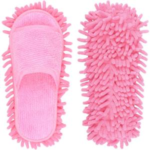 Microfiber Slippers Floor Cleaning Mop Men and Women House Dusting Slippers Floor Cleaning Tool (Pink) (1 Count (Pack of 1))