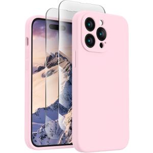 FireNova Designed for iPhone 14 Pro Max Case, Silicone Upgraded [Camera Protection] Case with [2 Screen Protectors], Soft Anti-Scratch Microfiber Lining Inside, 6.7 inch, Chalk Pink