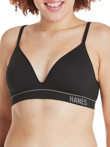 Hanes Women's Originals Contour Wireless, Seamless Rib Bralette, ComfortFlex Fit, Black, Large