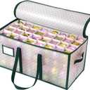 Portable Waterproof Christmas Ornament Storage Box, Large Capacity 128 Slots for 3-Inch Ornaments, Double-Sided Trays with Durable Zippers (Green)