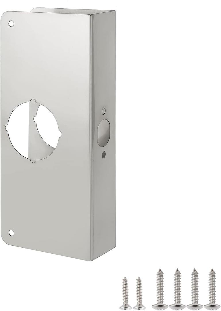 Door Reinforcement Plate, Stainless Steel, Fits 1-3/8" Doors, 2-3/8" Backset, Lock and Door Reinforcer Security, Door Knob/Lock/Latch/Deadbolt Cover Plate, Reinforce and Repair Wood/Metal Doors