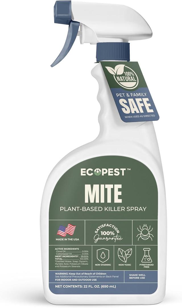Mite Spray Natural Killer for Dust, Bird, Spider & Other Mites | Bedding & Furniture-Safe | Treatment for Chickens, Poultry, Dogs, Cats, Reptiles & Other Pets | Indoor & Outdoor (22 oz)