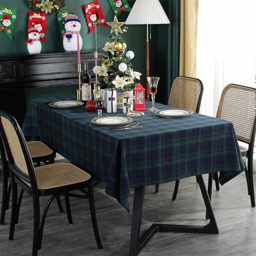 ZIQINPSQ Dining Room Rectangle Fabric Tablecloth, British Style Plaid Print Tablecloth,Christmas & Holiday Table Cover. (Blue&Green, 55''X102'')