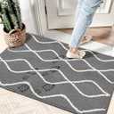 Mud Mats for Dogs Large, Dirt Trapper Mud Mats for Dogs Indoor Entrance for Food and Water Non-Slip Dog Bed Machine Washable Door Mat Indoor for Muddy Paws 35"x24" Grey (Grey Wave Pattern)