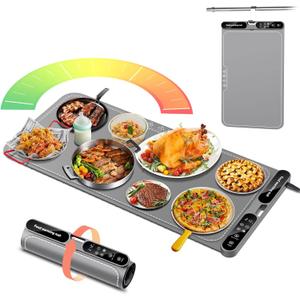 Warming Mat for Food Extra Large, Electric Warming Tray, 15"x31.5" Silicone Heating Mat with 7 Level Adjustable Temp and 8 Hours Timer, Food Warmer for Parties Buffet Home Travel, Dark Gray